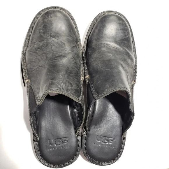(3)Australian  Ugg Black Leather Mens sildes/Mules Size 8US - Picture 6 of 9